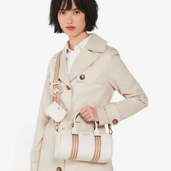 Kate Spade Rosie Small Duffle Barrel Pebbled Leather Crossbody Parchment